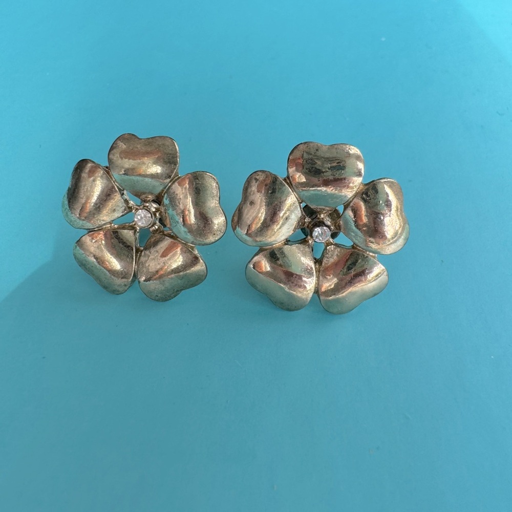 Floral Gold Statement Earrings Flower Heart Encrusted